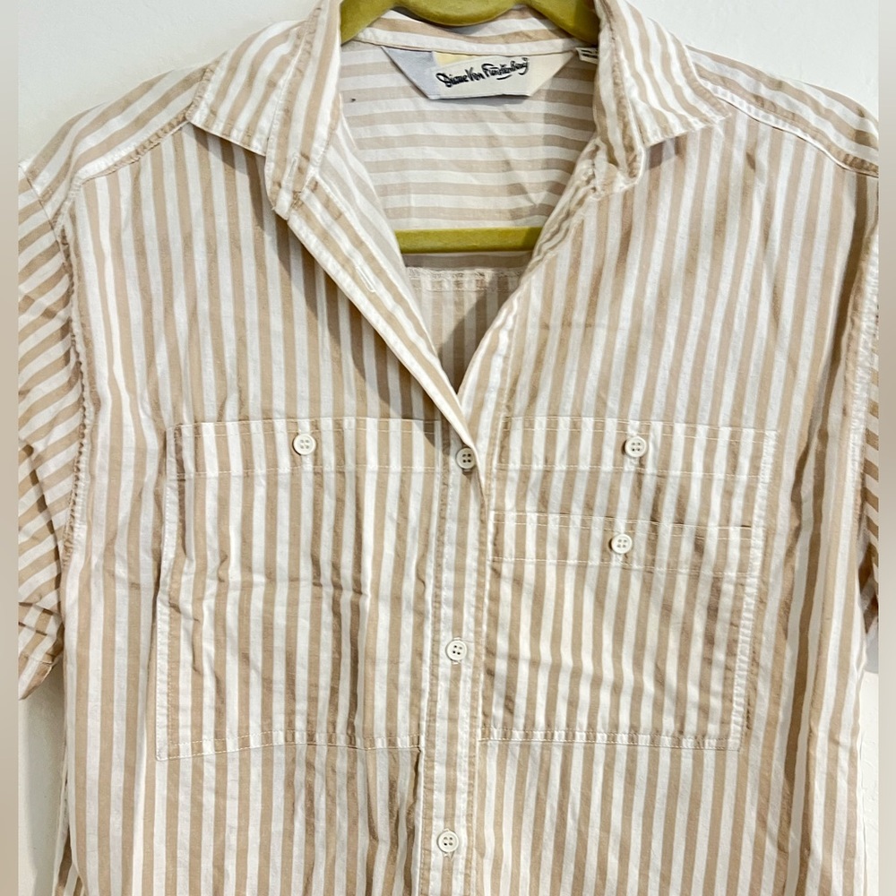 Vintage Neutral Strip Button Down Top
